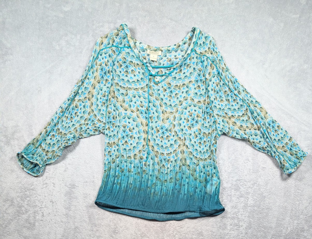Lucky Brand Blouse Top Womens Size Medium Teal Boho Flowy Mermaidcore Peasant